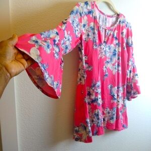 42 POPS Cottagecore Pink Keyhole Tunic Bell Sleeve Jean Worthy Medium Blouse